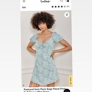 Postcard from Paris sage puff sleeve mini dress
